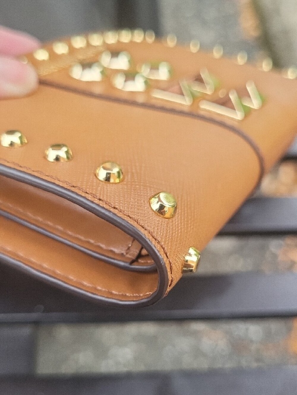 Michael Kors Brown Leather Studded Wristlet Clutch - Picture 13 of 16